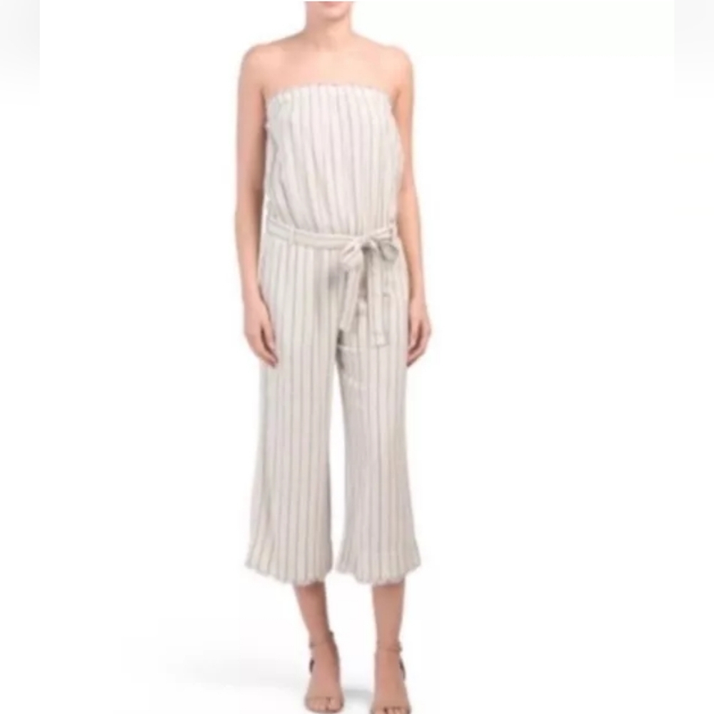Cloth & Stone Anthropologie Strapless Striped Jumpsuit White/black Size M Medium